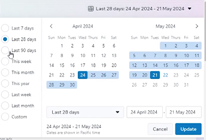 Meta business suite - Messaging Insights period